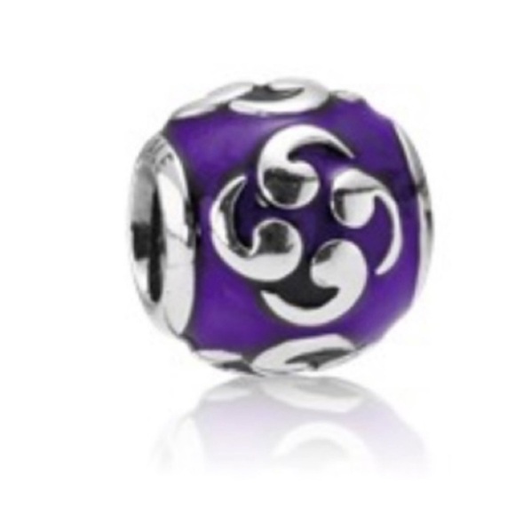 Pandora Purple Zen Enamel Rare Retired Round Ball Bead Charm - Picture 1 of 4